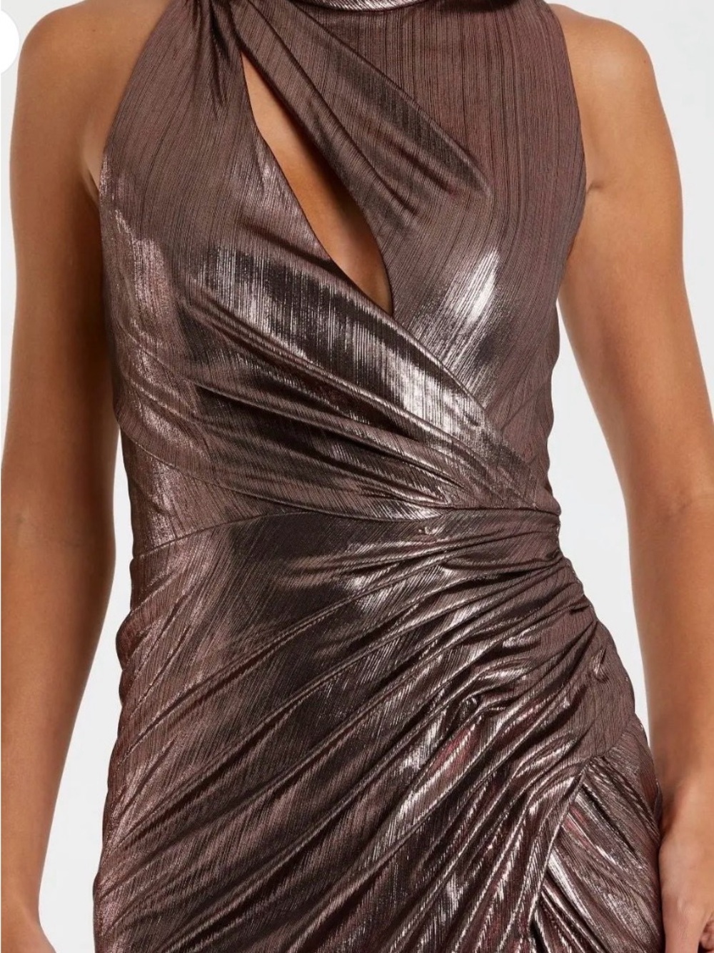 Mac Duggal Shimmery Bronze-Tone Twist Halter Camisole